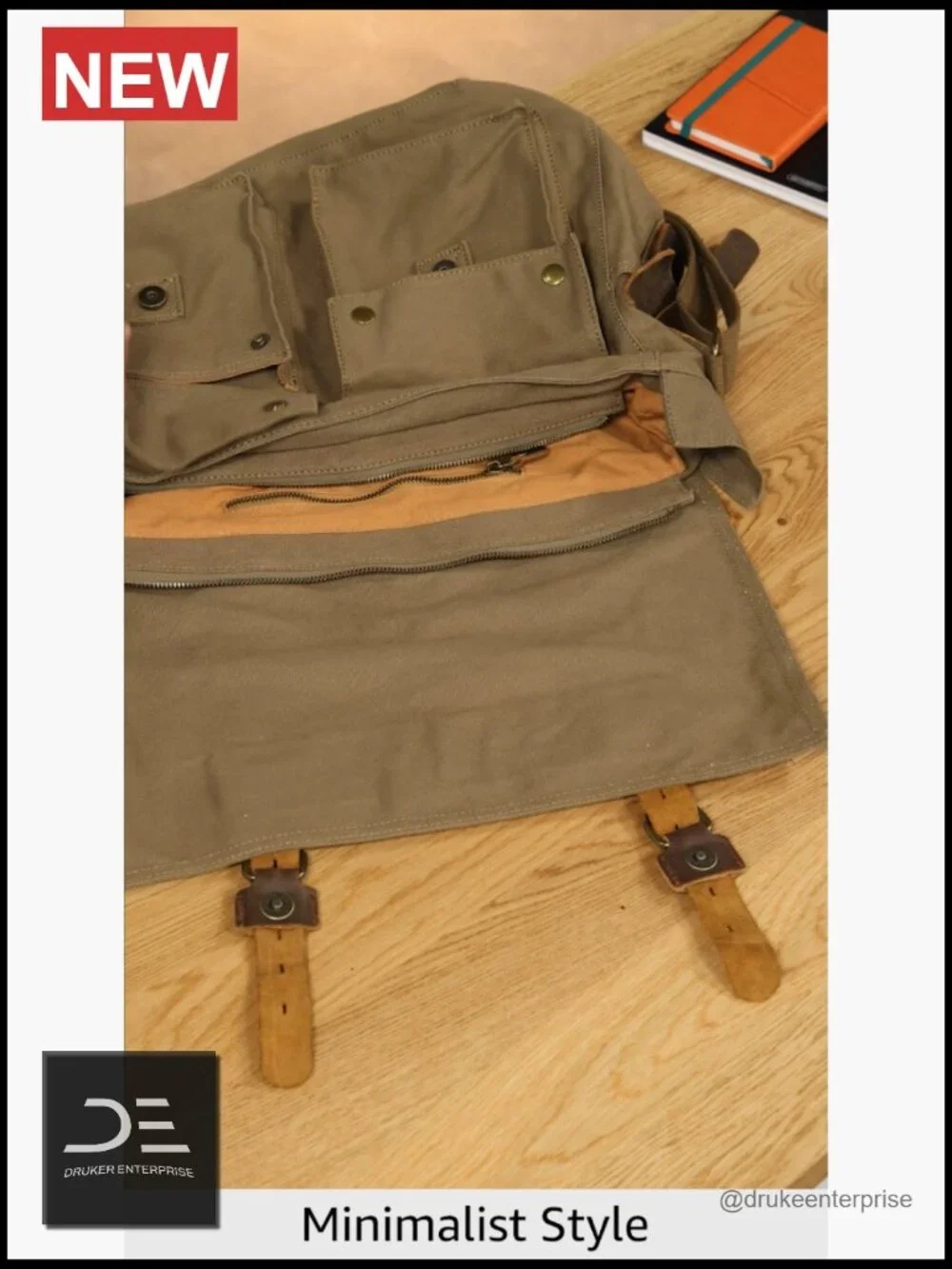 Vintage Military Canvas Leather Messenger Laptop Bag 17 inch